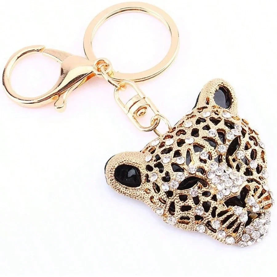 Rhinestone Leopard Keychain