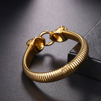 Adjustable Lion Head Bracelet, Stainless Steel or Gold