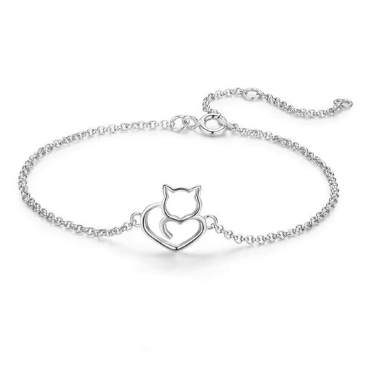Kitty Heart Bracelet: Sterling Silver, Gold, or Rose Gold 
