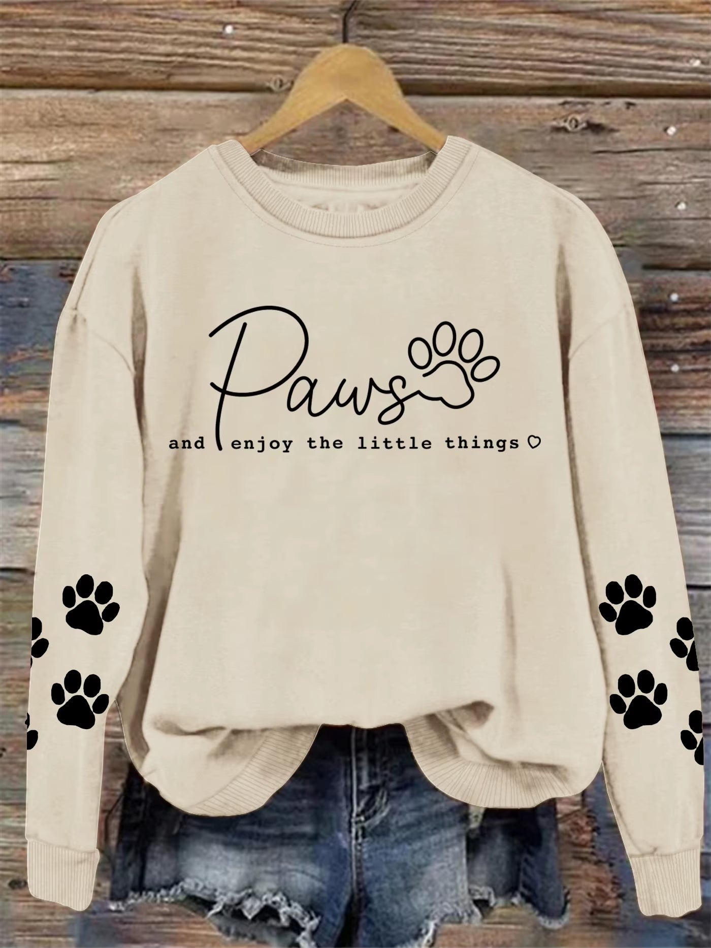 Apricot 'Paws and Enjoy The Little Things' Crewneck Sweatshirt with Paw Sleeves