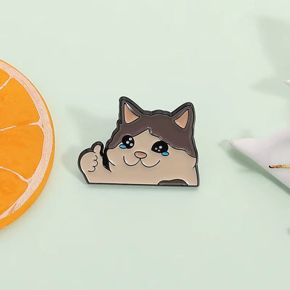 Thumbs up Crying Cat Pin 