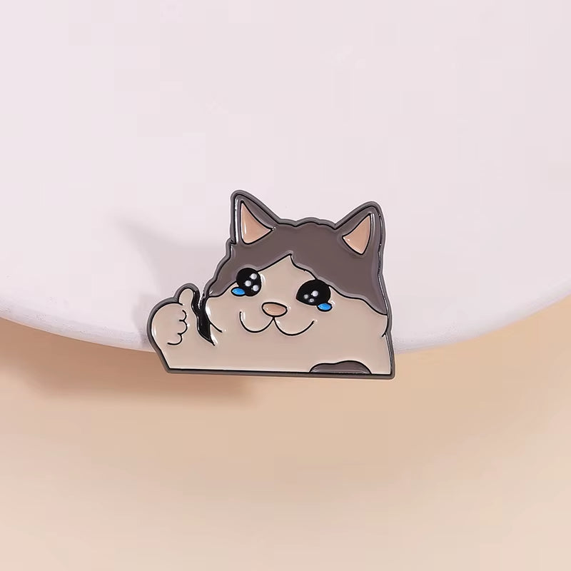 Thumbs up Crying Cat Pin 