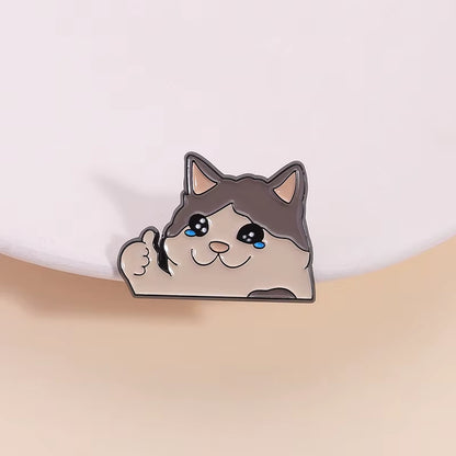 Thumbs up Crying Cat Pin 