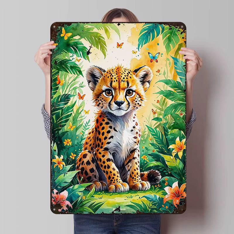 Cheetah Cub Metal Wall Art Decor  
