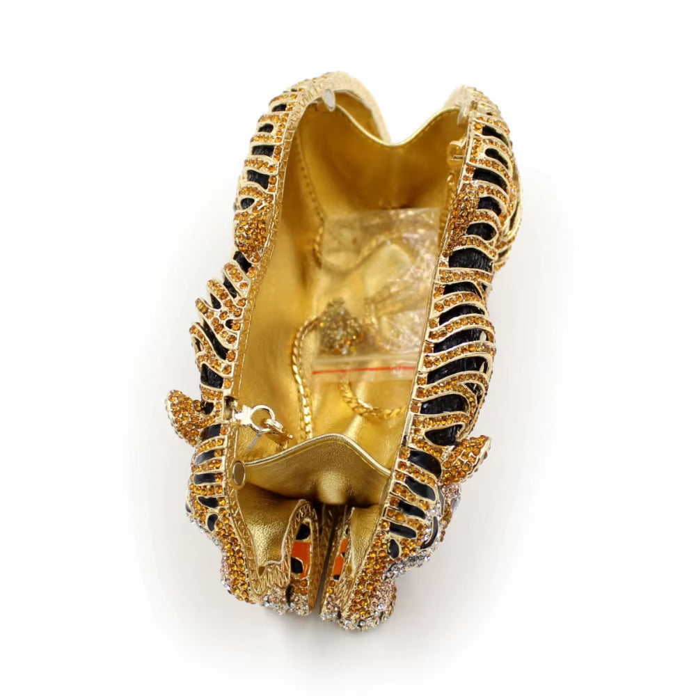 Luxury Tiger Rhinestone Evening Clutch – Gold or Silver 