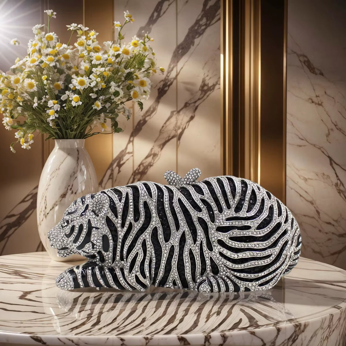 Luxury Tiger Rhinestone Evening Clutch – Gold or Silver 