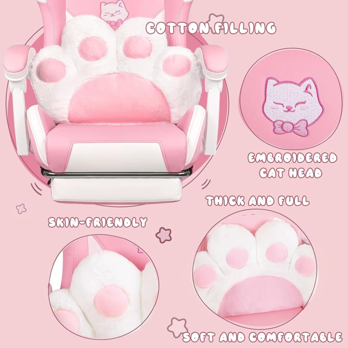 Ultimate Pink Cat Ergonomic Chair with Paw Cushion