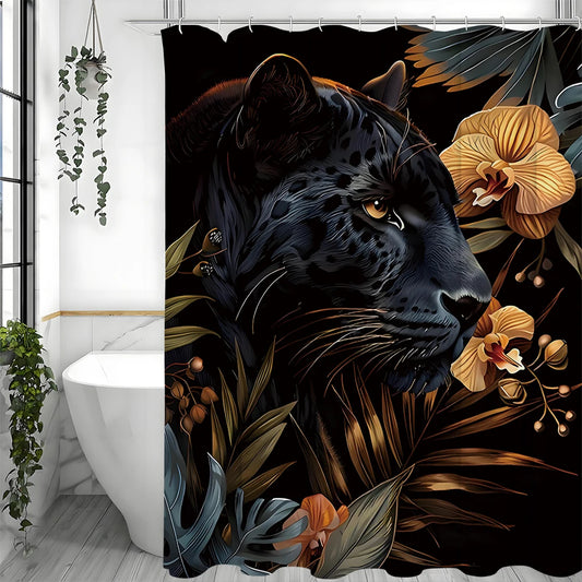 Black Jaguar Bathroom Shower Curtain