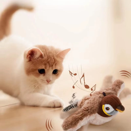 Rechargeable Chirping & Flapping Bird Cat Toy – Interactive Plush Squeak Toy