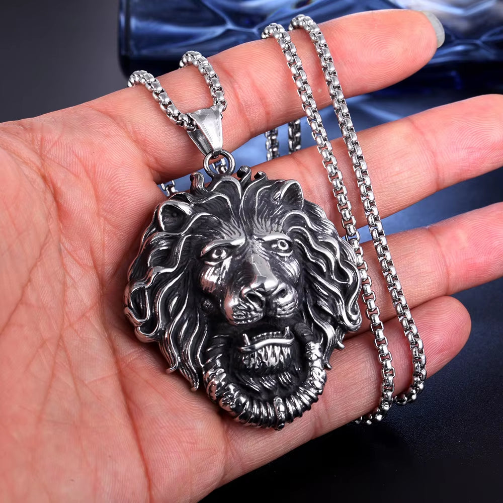 Fierce Lion Head Pendant Necklace