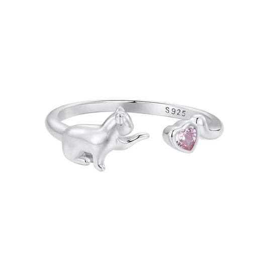 Cat & Heart Adjustable Ring 