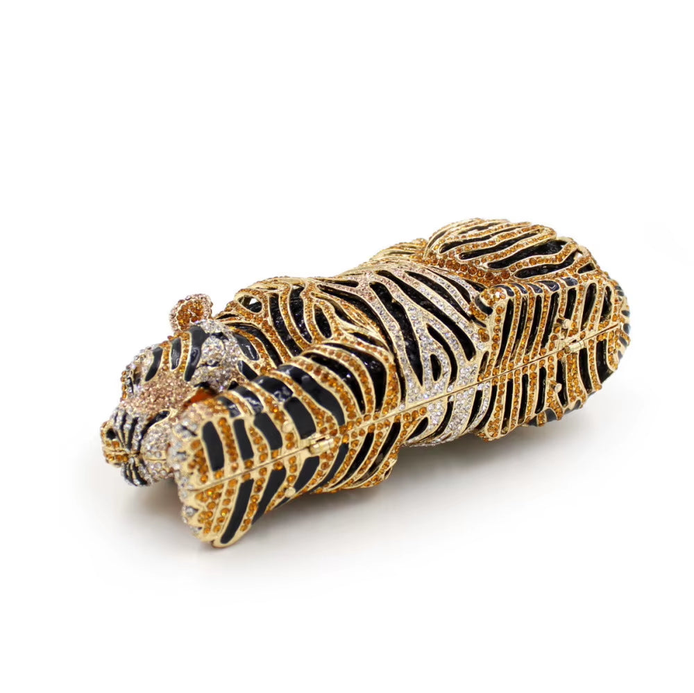 Luxury Tiger Rhinestone Evening Clutch – Gold or Silver 