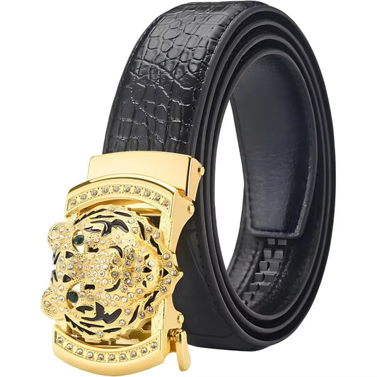  Gold Tiger Head Leather Belt