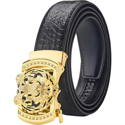  Gold Tiger Head Leather Belt