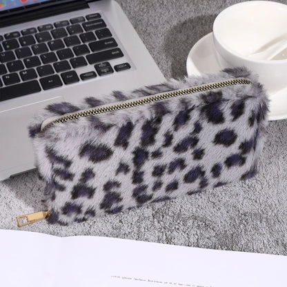 Snow Leopard Luxe Plush Wallet – Fashionable Card Holder with Extra Storage