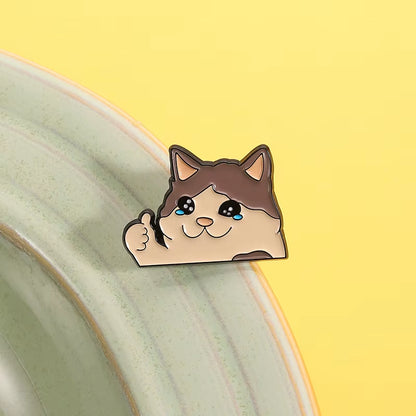 Thumbs up Crying Cat Pin 