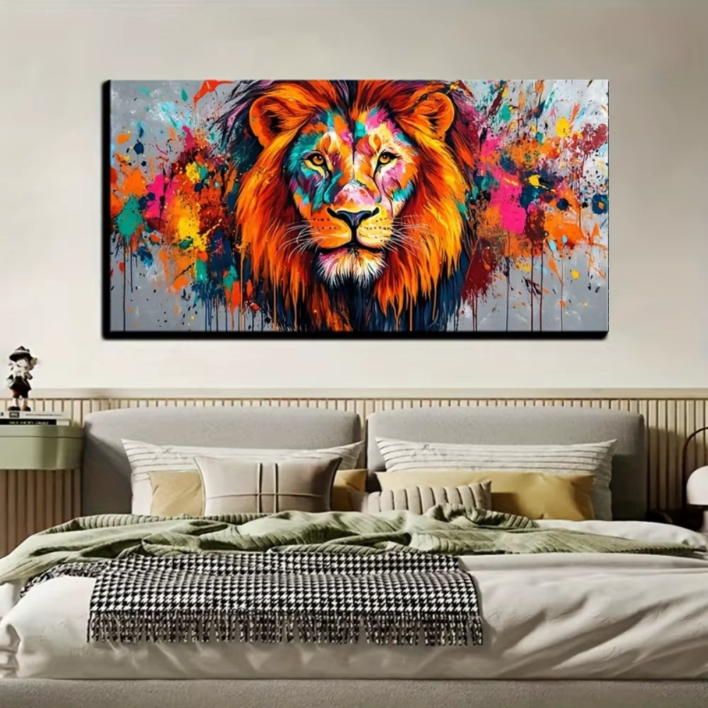 Majestic Lion Mural Wall Art on Solid Wood Canvas
