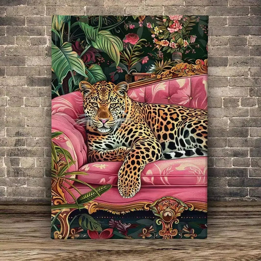 Modern Pink Sofa Tiger Canvas Print