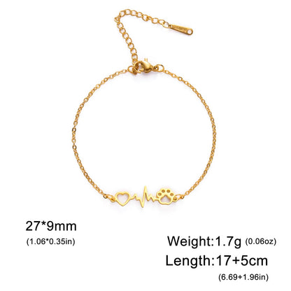 Love Heartbeat Paw Bracelet in Gold or Silver Color