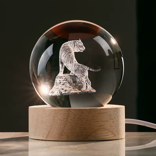 Small 3D White Tiger Crystal Ball – 60mm Glass Sphere with Intricate Tiger Design