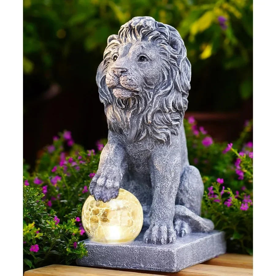 Solar Powered Lion Garden Statue Decor