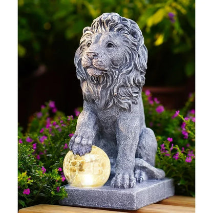 Solar Powered Lion Garden Statue Decor