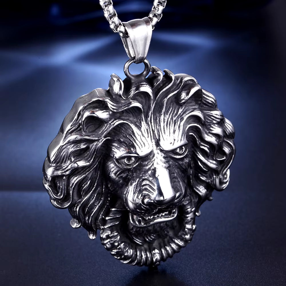 Fierce Lion Head Pendant Necklace