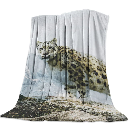 Snow Leopard Warm Cozy Throw Blanket