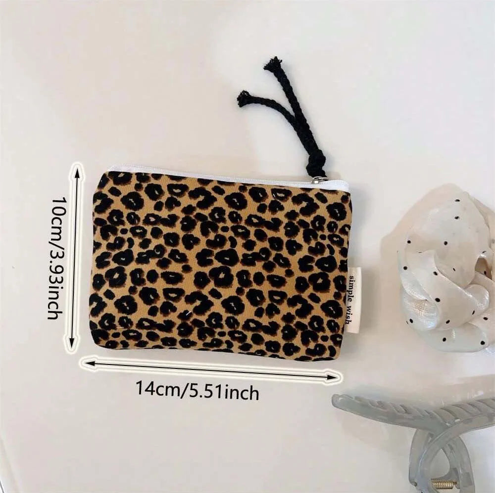 Compact Leopard Print Cosmetic & Coin Bag | Zipper Makeup Organizer, Travel Beauty Case, Money Pouch 
